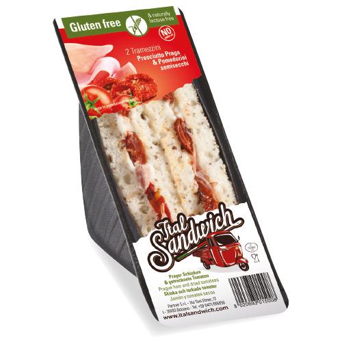 tramezzino sin gluten con jamón de Praga y tomates secos - 6x135g